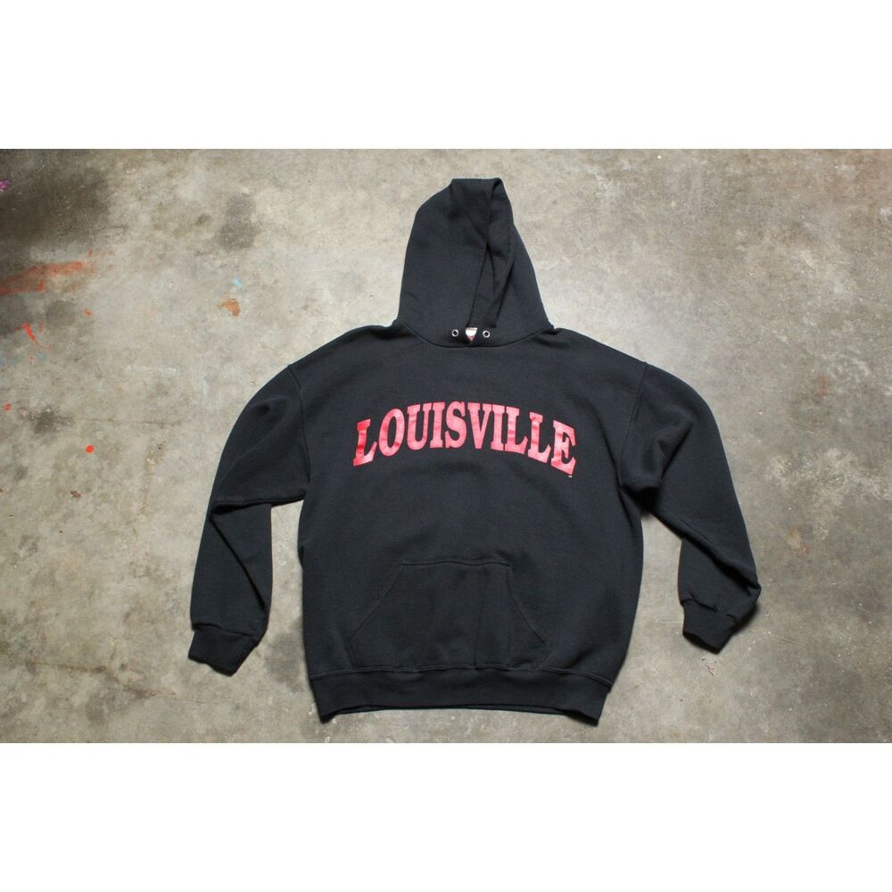 Vintage 90's University of Louisville Hooded Black Sweatshirt - Large